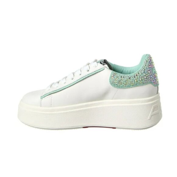 NEW ASH Leather Move Strass Platform Sneakers White/mint for women 7257mj4 - Picture 1 of 7